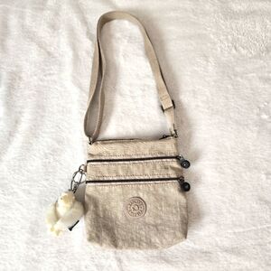 Kipling Alvar Crossbody Nylon Purse Beige W/glitter  Shoulderbag Small